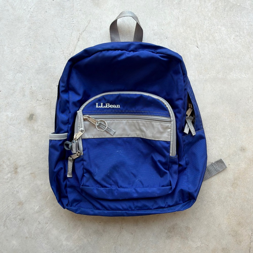 Vintage LL Bean Kids Backpack Royal Blue School Bag Reflective Trim